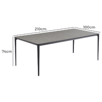 Quay Ceramic Glass Outdoor Dining Table 210cm, Cement