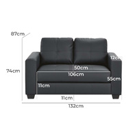 Aspen 2 Seater PU Leather Sofa Black