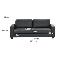 Aspen 3 Seater PU Leather Sofa Black