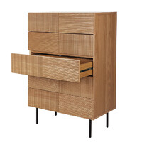 Palma 5 Drawer Chest Tallboy, Natural Oak