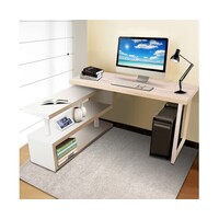 Corner Desk with Bookshelf Brown & White