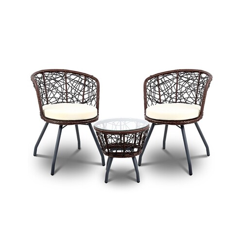 Burton 3 Piece Outdoor Patio Chair and Table (Coffee)
