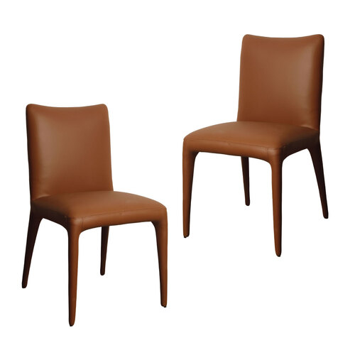 Claudia Faux Leather Dining Chairs, Tan Set of 2