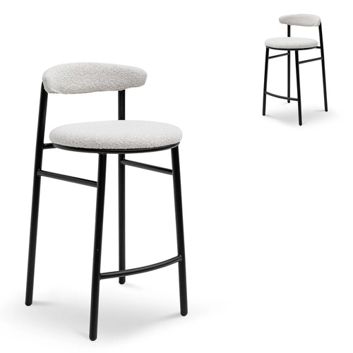 Set of 2 - Milan Bar Stool - Moon White Boucle and Black Legs