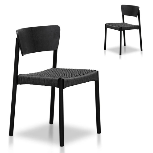 Set of 2 Cassian Rope Seat Dining Chair - Black