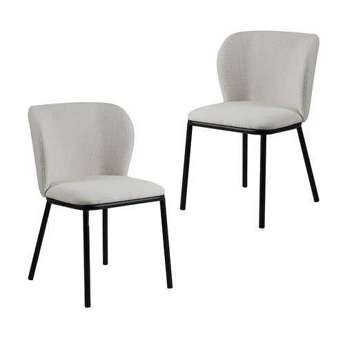 Set of 2 Flossie Boucle Dining Chairs, White