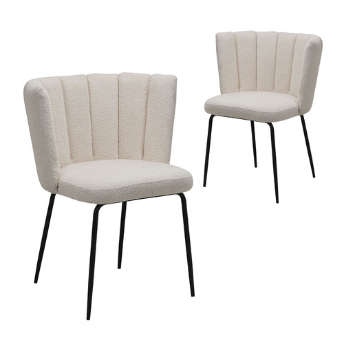 Set of 2 Ella Boucle Dining Chairs, Beige