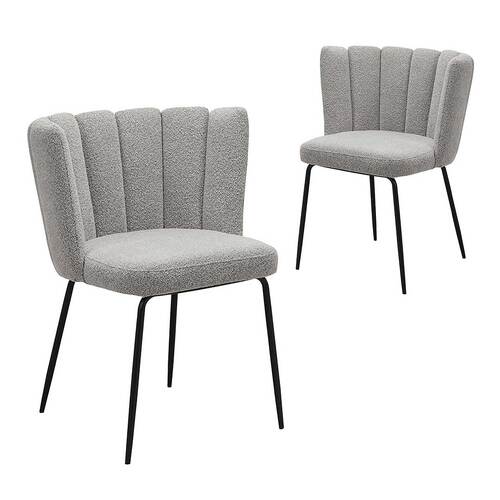 Set of 2 Ella Boucle Dining Chairs, Latte