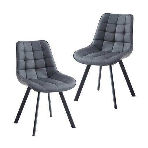 Set of 2 Orion Faux Leather Dining Chairs, Dark Grey