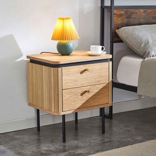 Nola Wooden Bedside Table - Natural